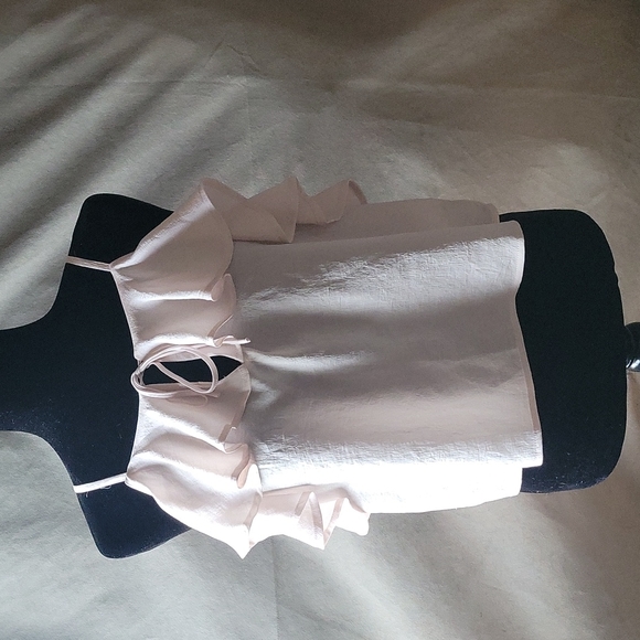 Plush pink nude sleeveless blouse with peak a boo string tie bow - Picture 2 of 10